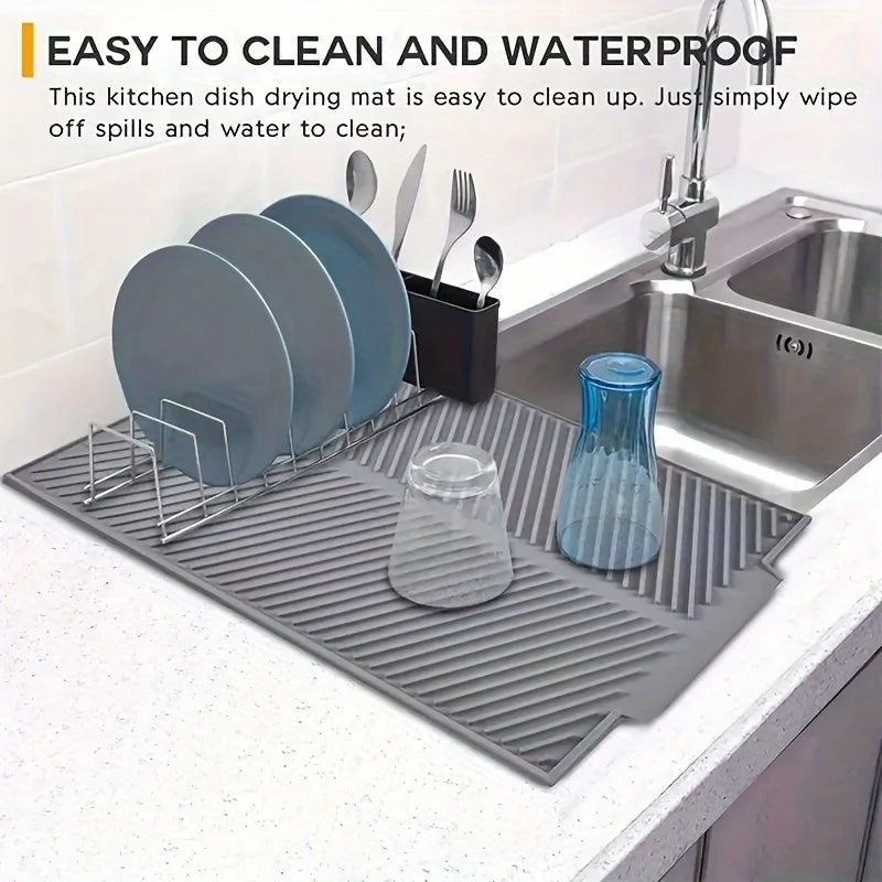 Silicone Draining Mat, Dish Drying Pad, Folding Draining Mat, Large Drain Pad, Drainer Mat, Heat Resistant Pot Mat