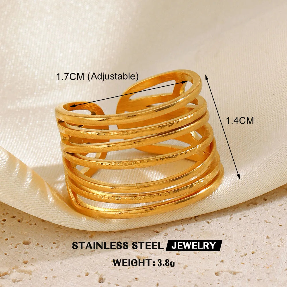 Anel Feminino Gold vazado – Aço Inoxidável À Prova D'água
