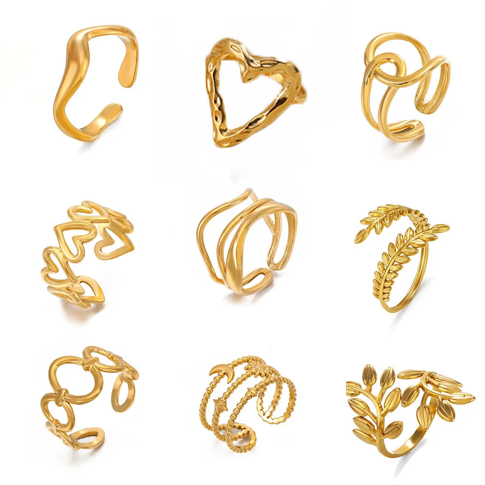 Anel Feminino Gold vazado – Aço Inoxidável À Prova D'água